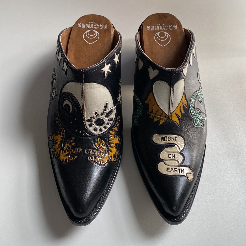 Brother Vellies Doodle cowgirl mules. Stand out from the crowd super fly slipons - Picture 2 of 15